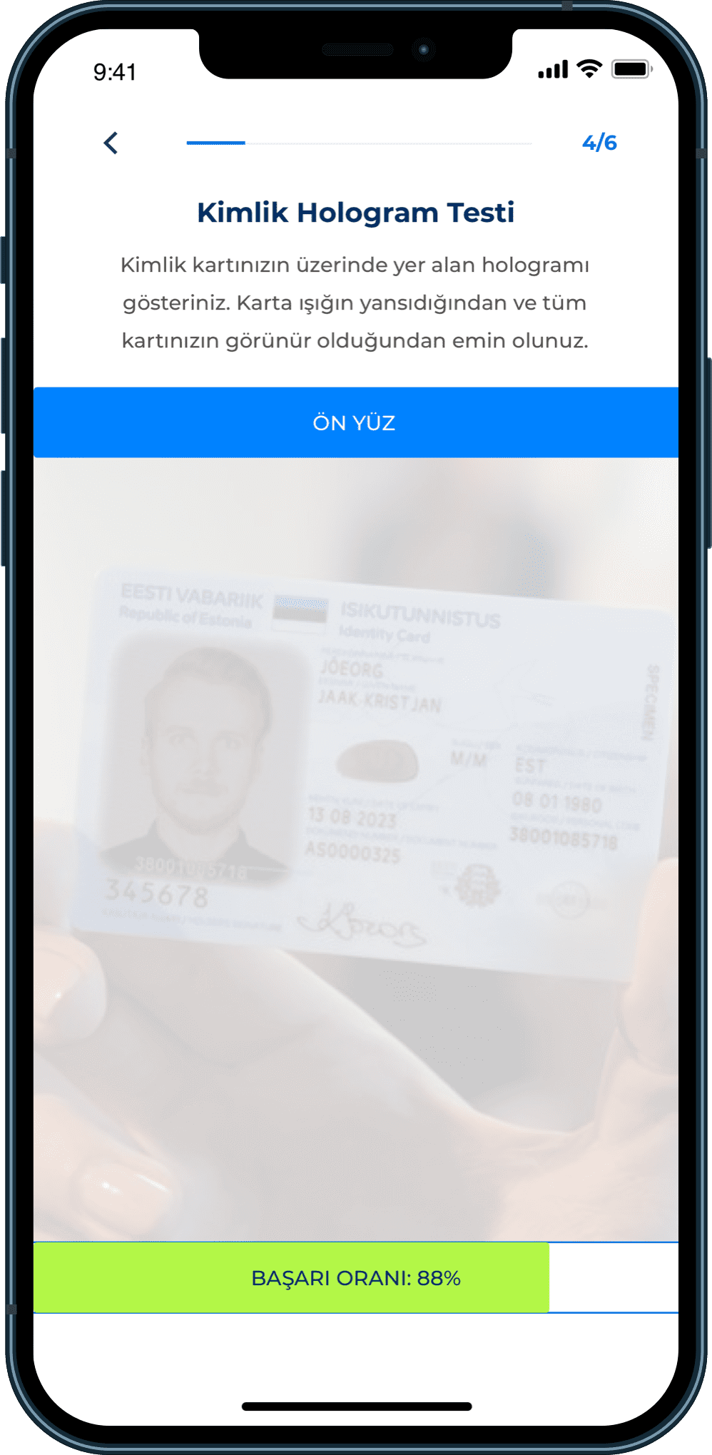 Detection of security elements on the identity card